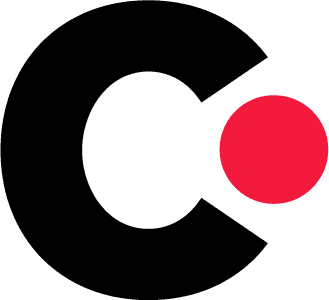 Culturius logo with the letter C in black and a big red dot closing the letter C