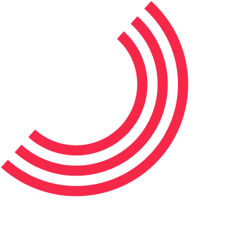 Lignes courbées rouges formant un demi-cercle sur fond blanc