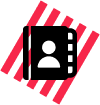 Lignes obliques rouges sur fond blanc formant un rectangle et un icône répertoire noir par-dessus