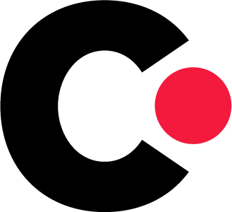 Culturius-logo met de letter C in zwart en een grote rode stip die de letter Cafsluit